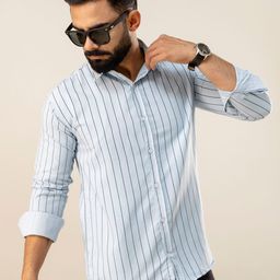SURHI Men Relaxed Slim Fit Vertical Striped Spread Collar Cotton Casual Shirt-image-25