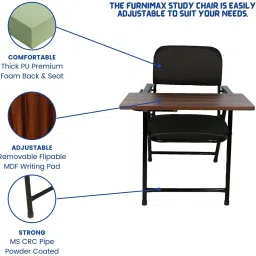 furnimax Folding Study Chair With Cushion & Adjustable Writing Pad Fabric Study Folding Chair image 5