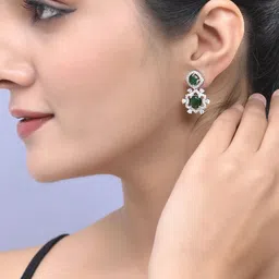 Silvermerc Designs Silver-Plated American Diamond Studded Drop Earrings-image-39