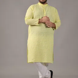 SOJANYA PLUS Size Floral Embroidered Thread Work Band Collar Pure Cotton Straight Kurta-9