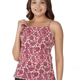 30 Looks Women Deep Blush Cotton Printed Strap Top-picture-47