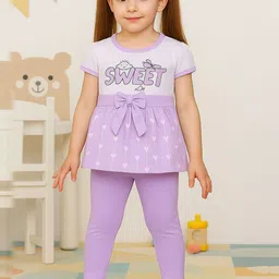 Zeal Girls Printed Short Sleeves Pure Cotton Top With Leggings-picture-40