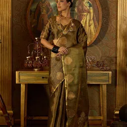 Sangria Ethnic Motifs Woven Design Banarasi Saree With Unstitched Blouse-image-74
