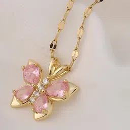 KARISHMA KREATIONS Gold-Plated Stainless Steel Butterfly Rhinestone Pendant with Chain-picture-45