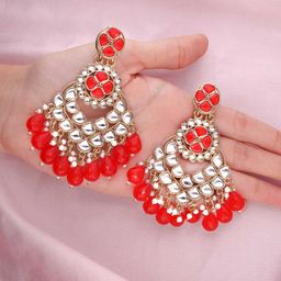 MEIRA JEWELLERY Gold-Plated Artificial Stones Studded Contemporary Chandbalis-picture-27