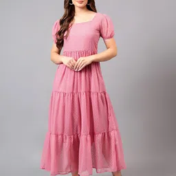 Bright Nex Puff Sleeve Georgette Fit & Flare Maxi Dress-image-99