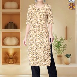 HERE&NOW Selection Of 3 Geometric Printed Round Neck Straight Kurtas-81