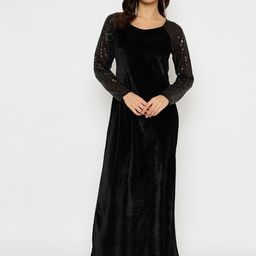 Imfashini Women Embellished Round Neck Long Sleeves A-Line Maxi Dress-picture-1