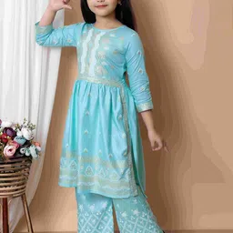BARKAT DESIGNING PLANET Girls Ethnic Motifs Printed Empire Kurta with Palazzos & Dupatta-74
