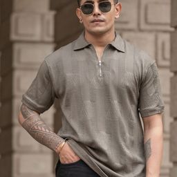 Powerlook Men Self Design Polo Collar Cotton T-shirt-image-43