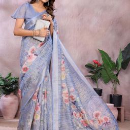 vj fashion Floral Zari Linen Blend Saree-image-85