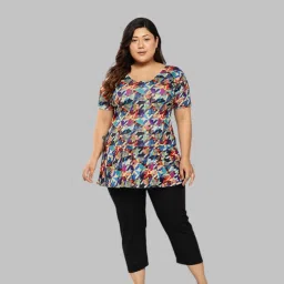 Womens Sports Wear Multi-Black Colour Abstract Print Nylon Plus Size Swim Suit Printed Women Swim-dress Multicolor Swimsuit-picture-17