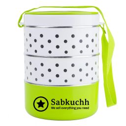 Insulated 3‑Step Tiffin Lunch Carrier with Plastic and Stainless Steel 3 Containers Lunch Box-image-20