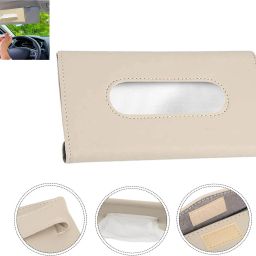 Beige Leatherite Rectangle Shape Fancy Design Tissue Dispencer For Car-267 Vehicle Tissue Dispenser-16