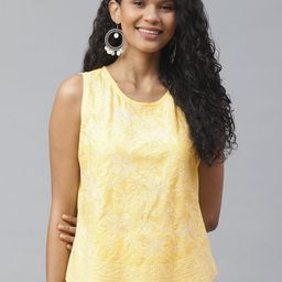 akheri Women Yellow Embroidered High-Low Pure Cotton Top-image-67