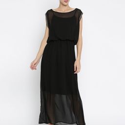 Deal Jeans Women Black Solid Maxi Dress-image-11