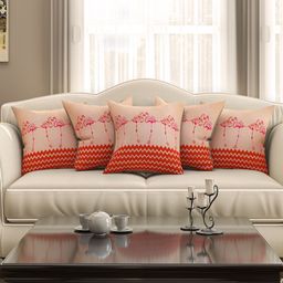 SEJ by Nisha Gupta Orange Set of 5 Printed 16'' x 16'' Square Cushion Covers-15