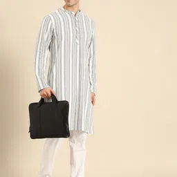 Anouk Men White Geometric Printed Kurta with White Pyjamas-55