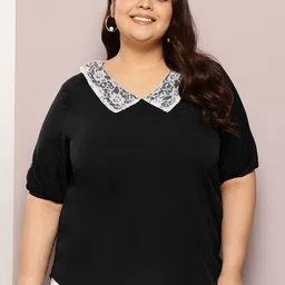 Qurvii+ Plus Size Peter Pan Collar Crepe Top-image-77