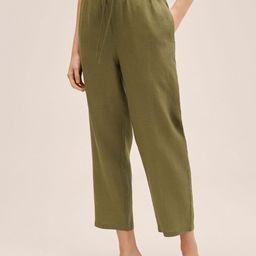 MANGO Women Olive Green Linen Trousers-image-57