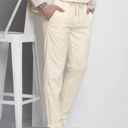 The Indian Garage Co Men Cream-Coloured Melange Effect Slim Fit Trousers-image-97