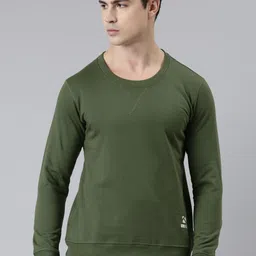 TOM BURG Men Olive Green Solid Fleece Sweatshirt-image-34