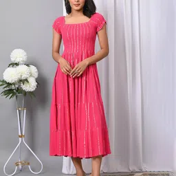 IQRAAR Square Neck Fit & Flared Western Wear Dress-image-37