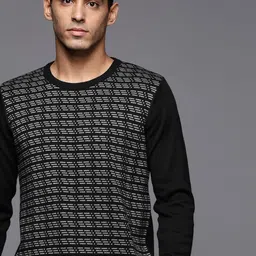Raymond Men Black & Grey Self-Design Pullover-picture-52