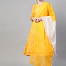 Biba Women Yellow & White Printed Layered Kurta with Churidar & Dupatta-image-40