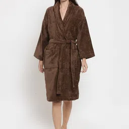 MYTRIDENT Unisex Brown Solid Bathrobe-image-30