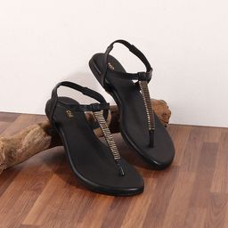 Mochi Women Black Embellished T-Strap Flats-24