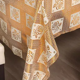 HOKIPO Gold-Toned & White Floral Printed 8-Seater Table Cover-30