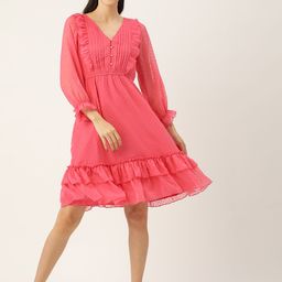 Antheaa Pink Chiffon Midi Dress-image-44