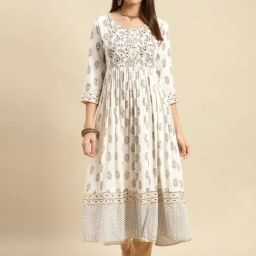 Rangita Cream Printed Fit & Flare Kurta-image-60