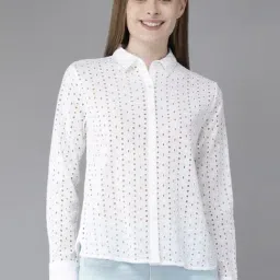 Van Heusen White Cotton Self Pattern Shirt-image-90