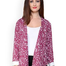 Pannkh Women Pink & White Printed Fron-Open Casual Blazer-1