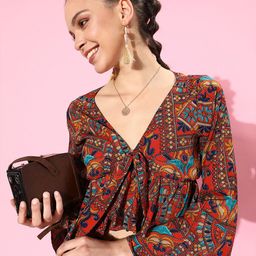 QUIERO Women Gorgeous Red Ethnic Motifs Bustier Top-picture-21