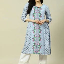 Rangriti Blue Printed A Line Kurta-picture-21