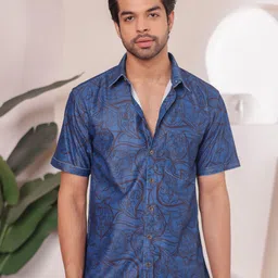 Stuffie Land Men Floral Printed Spread Collar Cotton Casual Shirt-image-59