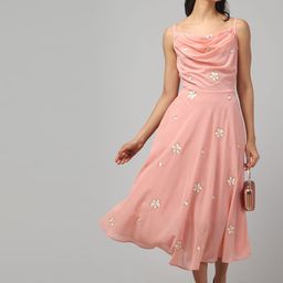 clobug Floral Embroidered Shoulder Straps Cotton Fit & Flare Midi Dress-image-68
