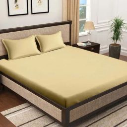 Klotthe Yellow Cotton Blend 300 TC Double Bedsheet With 2 Pillow Covers-image-61