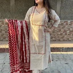 GoSriKi Women Floral Embroidered Regular Thread Work Kurta with Trousers & With Dupatta-picture-16