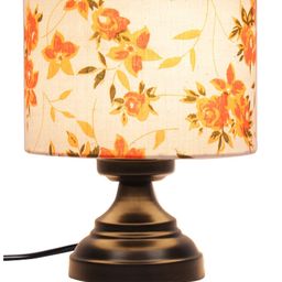 Devansh White & Orange Printed Traditional Bedside Standard Table Lamp with Shade image 2