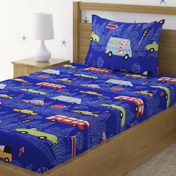 Myntra Elegant Homes Blue & Green 300 TC Single Bedsheet with 1 Pillow Covers-image-68