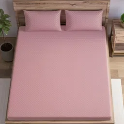 Sleeping Owls Rose Checked Cotton 300 TC Double King Bedsheet Set 2.74 m x 2.74 m-picture-9