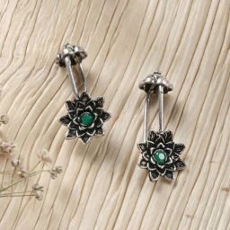 Teejh Ridhima Green Stone Silver Oxidized Clip On Bugadi-38