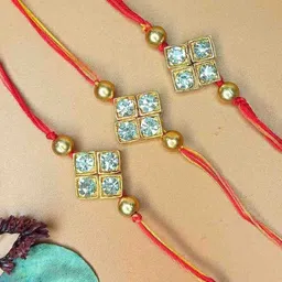 Anouk Set Of 3 Diamond Rakhi Wth Quirky Card, Roli & Chawal-25
