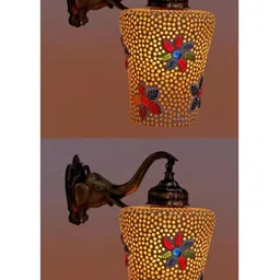 SOMIL White & Gold-Toned Textured Elephant Wall Mounted Cylinder Shaped Glass Wall Lamp-25