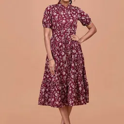 DressBerry Women Ethnic Motifs Printed Fit & Flare Midi Dress-image-84