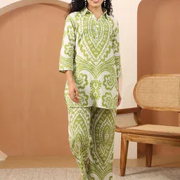 House Of Attire Printed Pure Cotton Collared Neck Tunic With Trousers Co-Ords-image-75